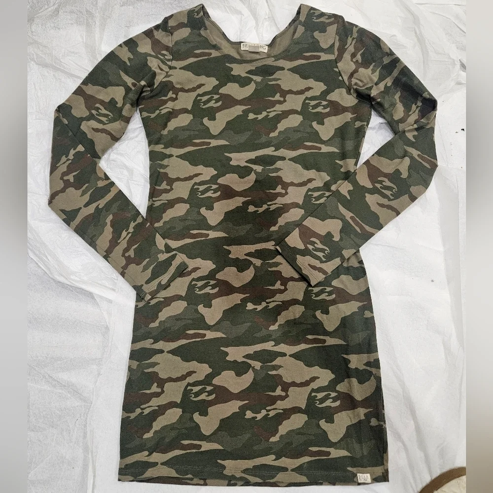 Billabong camouflage long sleeve bodycon dress s - Picture 3 of 5